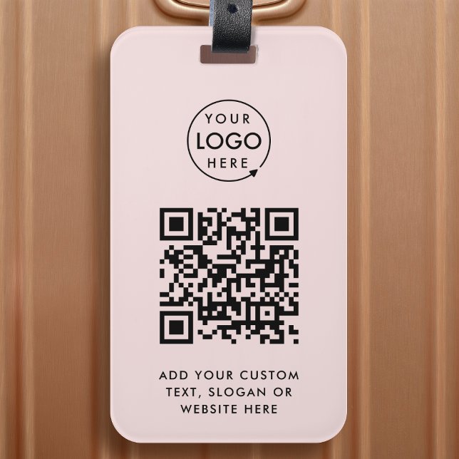 QR-Code | Berufliches, rosafarbenes Firmenlogo Gepäckanhänger (Versatile editable luggage tag template with interactive QR code & your company branding.)
