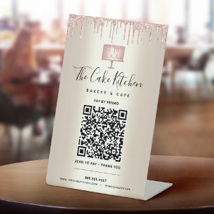 QR-Code Bezahlen Sie hier Pink Cake Bakery Glitter Sockelschild