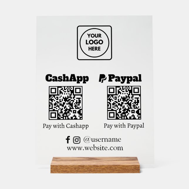 QR Code Bezahlung | CashApp PayPal Scan-to-Pay-Log Acrylschild (Vorderseite)