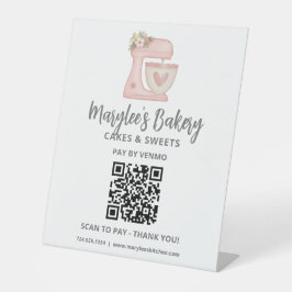 QR Code Bezahlung hier Pink Mixer Bäckerei Pedestz Sockelschild