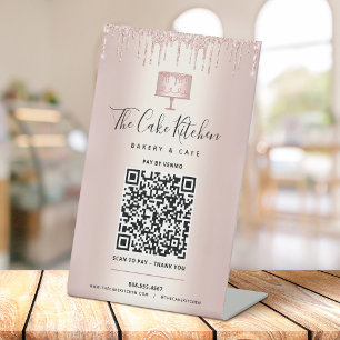 QR Code Bezahlung hier Rose Gold Cake Bäckerei Gli Sockelschild