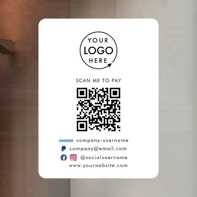 QR Code Bezahlung | Venmo Paypal Payment Business  Fensteraufkleber (Versatile digital payment window decal for sales, retail stores, salons, pop-ups, events & more!)