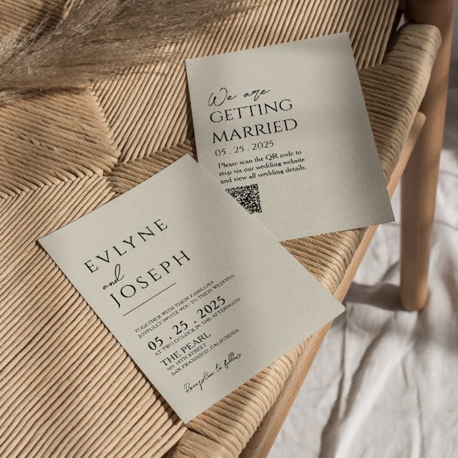QR Code Black & Beige Boho Neutrale Hochzeit Einladung (Von Creator hochgeladen)