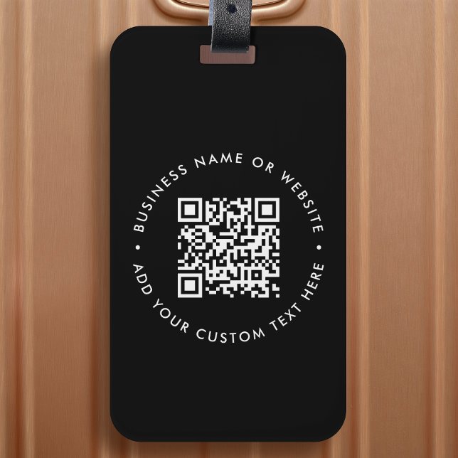 QR-Code | Black Business Website Stilvoll modern Gepäckanhänger (Interactive editable QR code luggage tags to promote your business, products or services.)