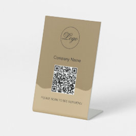 QR Code Black Cafe Menü Logo Modern Pedestal Zeich Sockelschild