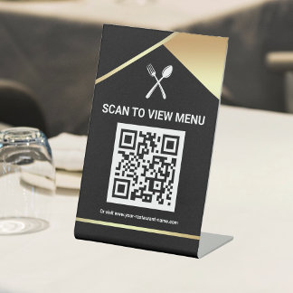 QR Code Black Gold Digital Menü für Restaurants Sockelschild