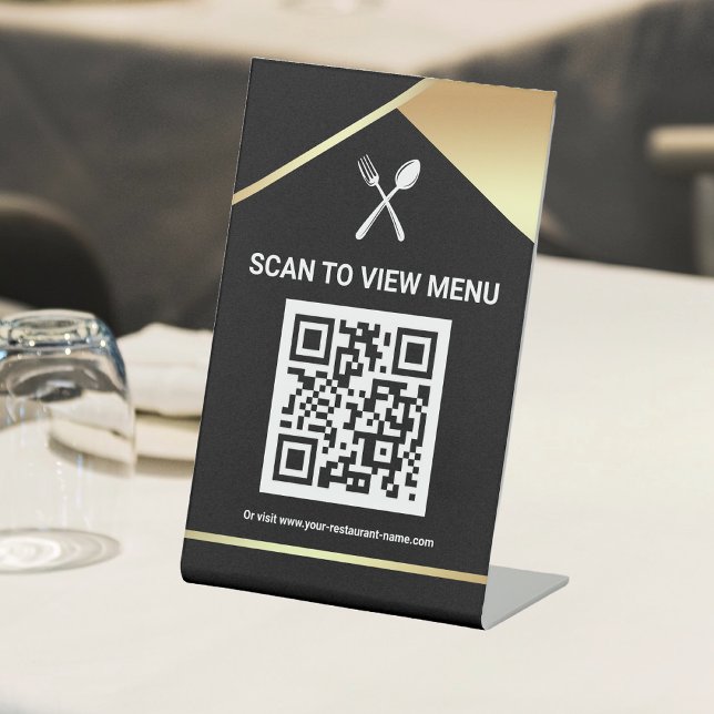 QR Code Black Gold Digital Menü für Restaurants Sockelschild (Von Creator hochgeladen)
