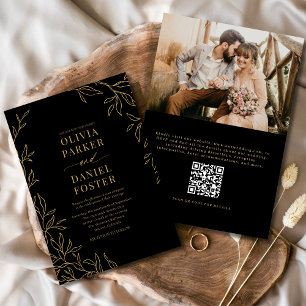 QR Code Black Gold Foto Elegante Hochzeit Einladung