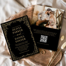 QR Code Black Gold Foto Minimalistische Hochzeit
