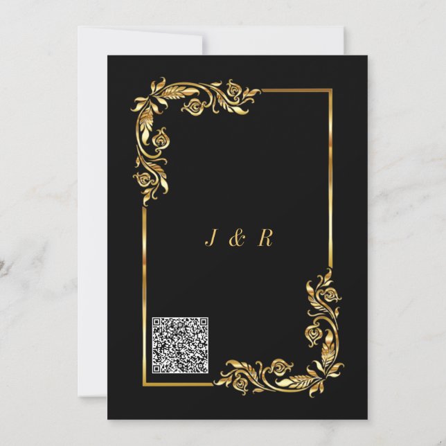 QR Code Black Gold Hochzeitsvorlage (Rückseite)
