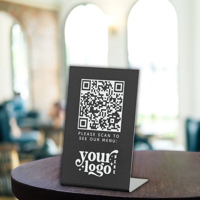 QR Code Black Menu Logo Unberührbare Moderne Café Sockelschild (Von Creator hochgeladen)