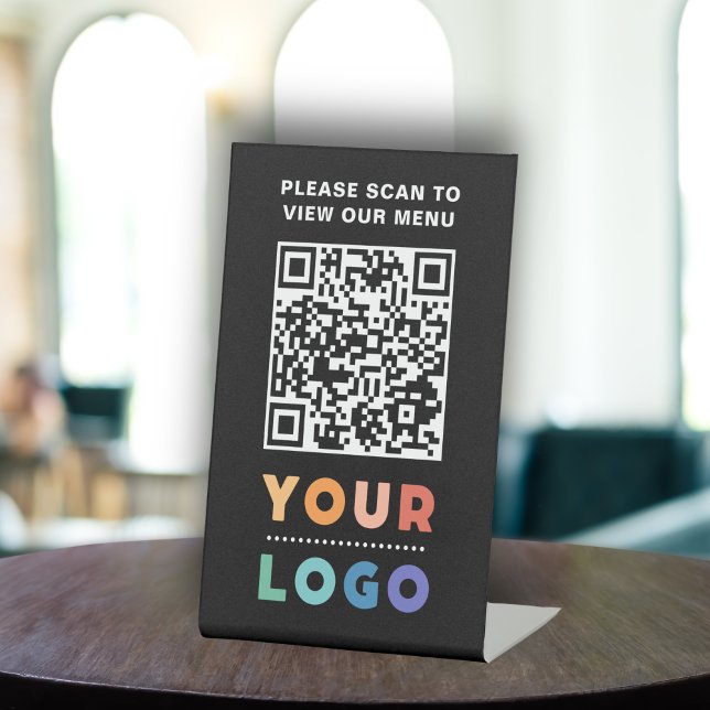 QR Code Black Menu Logo Unberührbare Moderne Café Sockelschild (QR Code Black Menu Logo Contactless Modern Cafe Pedestal Sign)