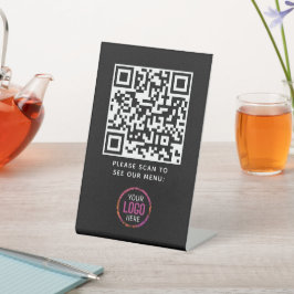 QR Code Black Menu Logo Unberührbare Moderne Cafe  Sockelschild