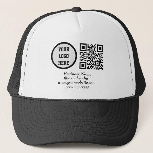 QR Code Black Modern Business Logo Truckerkappe (Vorderseite)