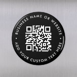 QR-Code | Black Modern Minimalistisch Round Magnet<br><div class="desc">Eine einfache,  benutzerdefinierte schwarze QR-Code-Magnetvorlage in einem modernen minimalistischen Stil,  die einfach mit Ihrem QR-Code,  Ihrem Firmennamen oder Ihrer Website und eigenem Text aktualisiert werden kann.. #QRcode #magnet #business.</div>