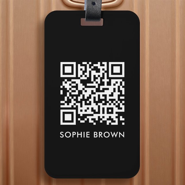 QR Code Black Moderne stilvolle Virtual Contact Lo Gepäckanhänger (Versatile luggage tag template with interactive QR code & name for business or personal use.)