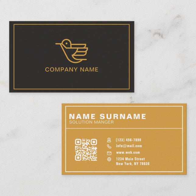QR Code Black und Gold Moderne Beruflich Visitenkarte (Vorne/Hinten)