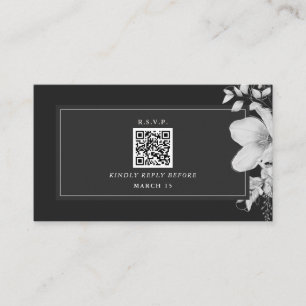 QR Code Black & White Floral Wedding RSVP Begleitkarte