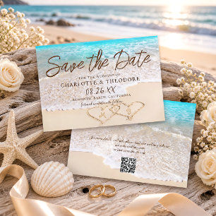 QR-Code Blaue Ozeanwellen Tropische Strandhochzeit Save The Date