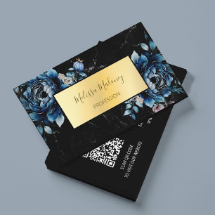 QR-Code Blaue Wasserfarbe Boho Floral Visitenkarte
