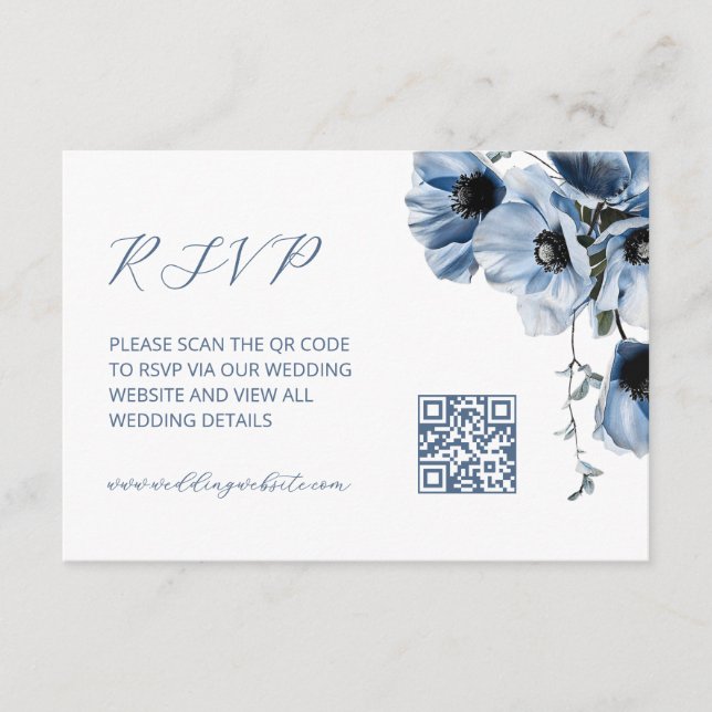 QR-Code |  Blaues Floral Begleitkarte (Vorderseite)