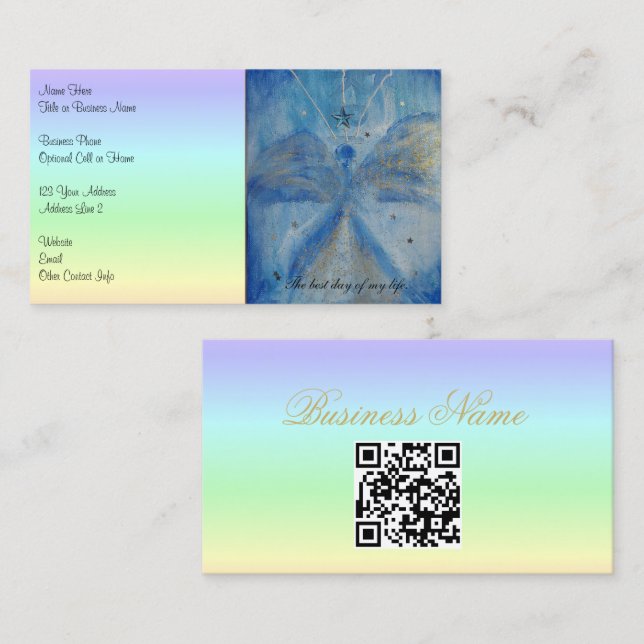 QR-Code-Blue Angel on a pastel rainbow background Visitenkarte (Vorne/Hinten)