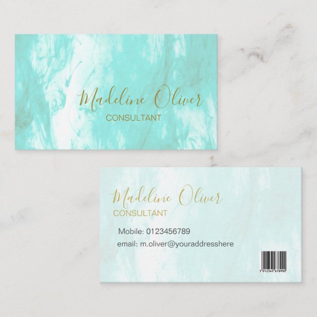 QR Code Blue Aqua Moderne Wasserfarbe Visitenkarte (Vorne/Hinten)