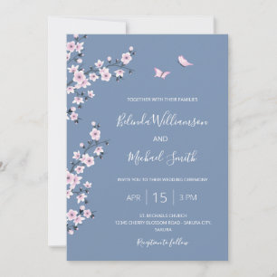QR Code Blue Cherry Blossom Chinesische Hochzeit Einladung