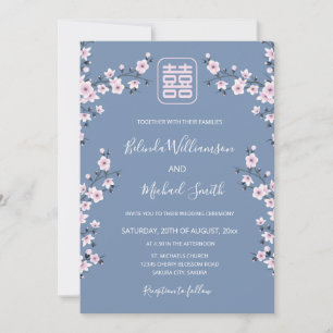 QR Code Blue Cherry Blossom Chinesische Hochzeit Einladung