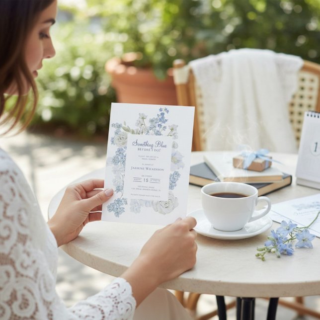 qr code Blue Floral "Something Blue" Bridal Shower Einladung (Von Creator hochgeladen)