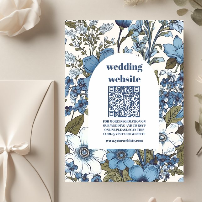 qr code Blue Periwinkle Wildblumen Wedding Begleitkarte (Von Creator hochgeladen)