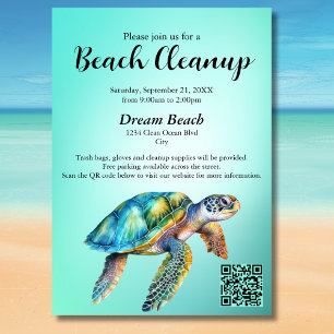 QR Code Blue Sea Turtle Beach Cleanup-Ereignis Einladung