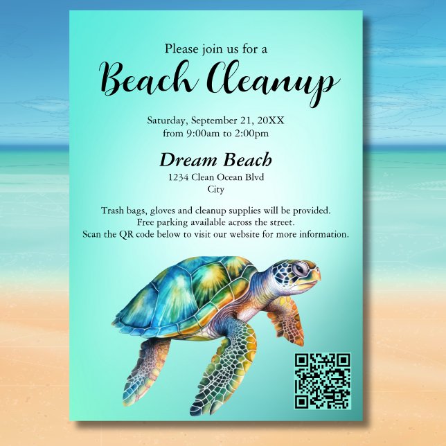 QR Code Blue Sea Turtle Beach Cleanup-Ereignis Einladung (Von Creator hochgeladen)