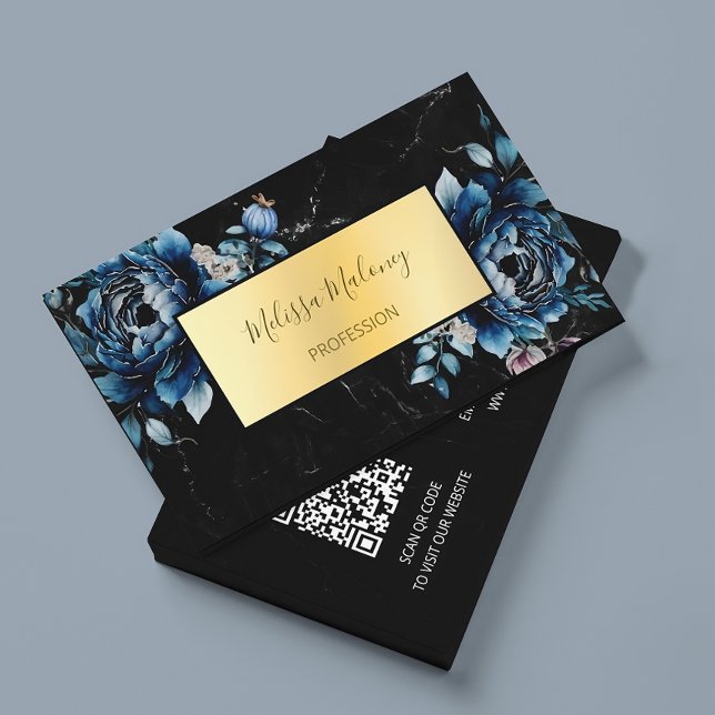 QR-Code | Blue Watercolor Boho Floral Visitenkarte (Von Creator hochgeladen)