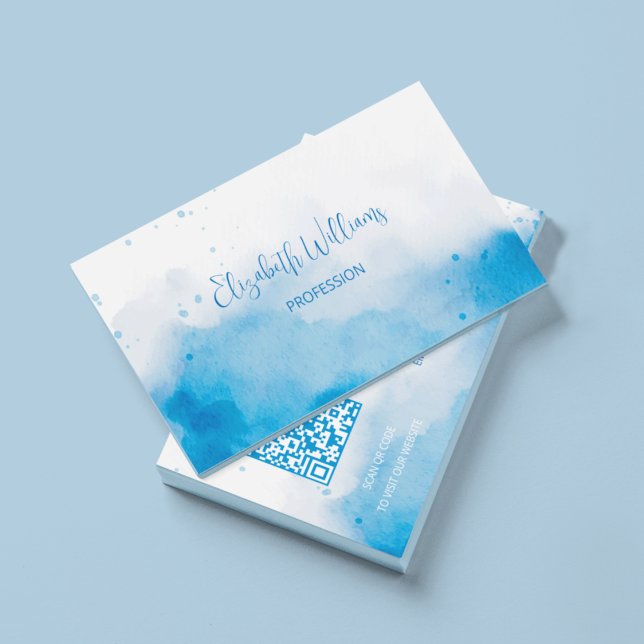 QR Code Blue Watercolor Hintergrund Visitenkarte (Von Creator hochgeladen)