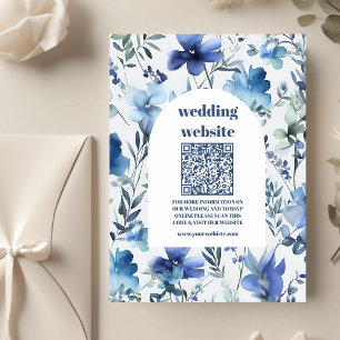 qr code Blue Watercolor Wildblumen Hochzeit Begleitkarte