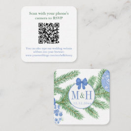 QR Code Blue White Christmas RSVP Begleitkarte