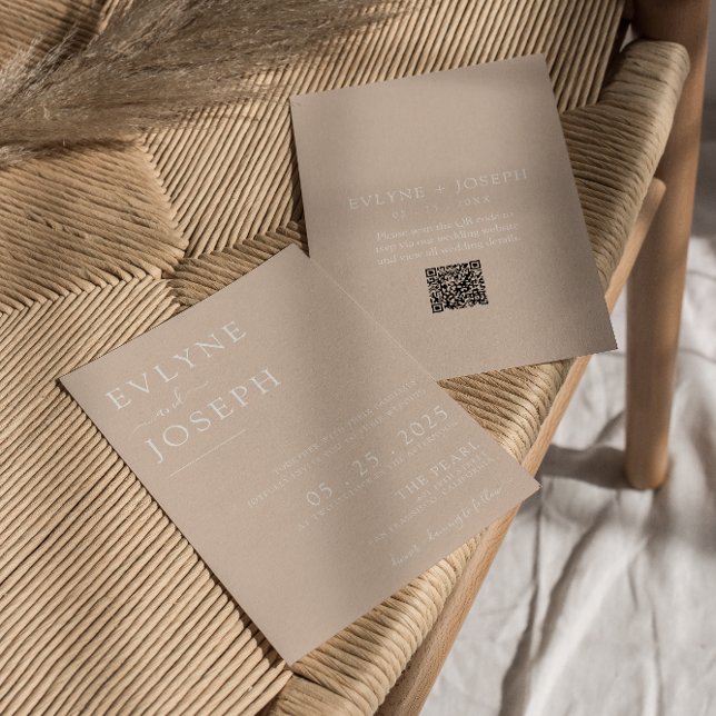QR Code Blush Minimalistisch Boho Neutrale Hochzei Einladung (Von Creator hochgeladen)