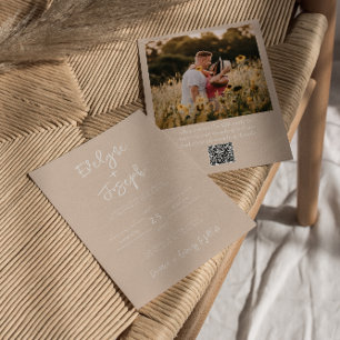 QR Code Blush Peachy Foto Boho Moderne Hochzeit Einladung