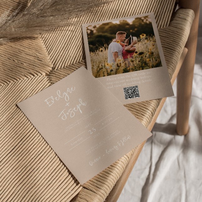 QR Code Blush Peachy Foto Boho Moderne Hochzeit Einladung (Von Creator hochgeladen)