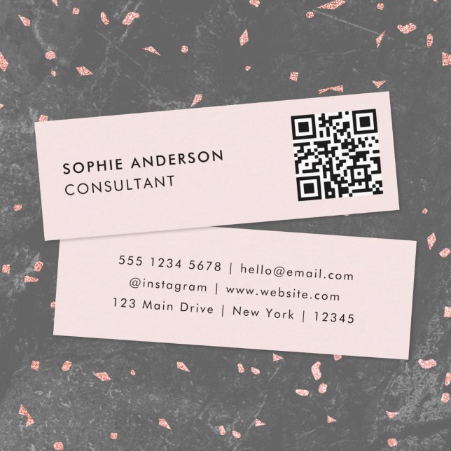 QR Code Blush Pink | Feminine Girly Pastel Modern Mini Visitenkarte (Von Creator hochgeladen)
