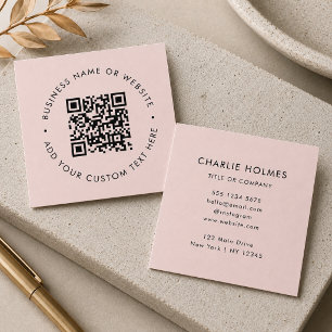 QR-Code   Blush Pink Modern Professionell Quadratische Visitenkarte