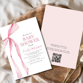 QR-Code Blush Pink Watercolor Bow Babydusche Einladung