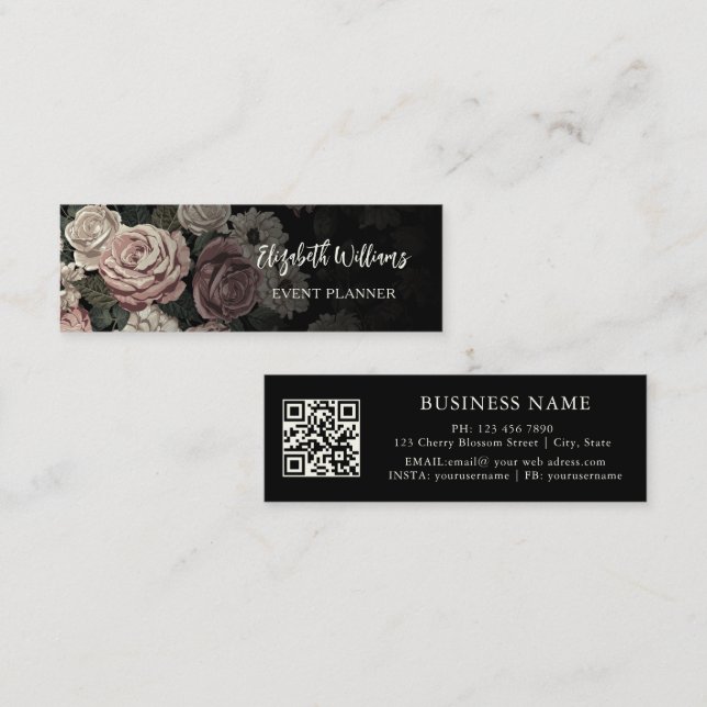QR Code | Blush Rosen Schwarz Mini Visitenkarte (Vorne/Hinten)