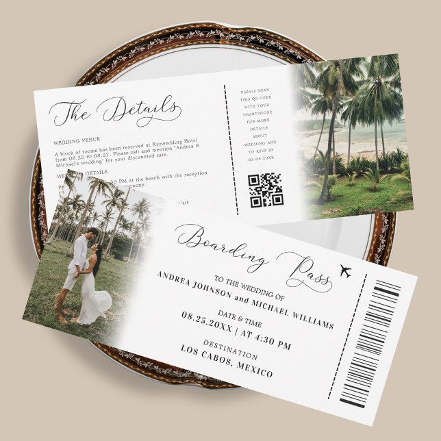 QR Code Boarding Pass Wedding Tropical Destination Einladung (Von Creator hochgeladen)