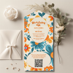 QR Code Bohemisch Retro Lässige Hochzeit All In One Einladung