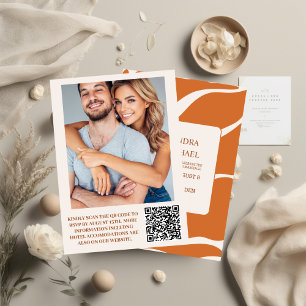 QR Code Boho Chic Retro Floral Wedding Einladung