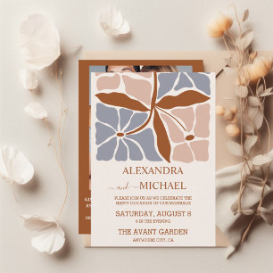 QR Code Boho Chic Retro Floral Wedding Einladung