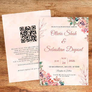QR Code Boho Floral Wedding Einladung