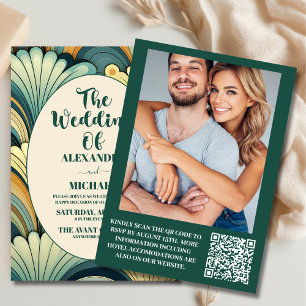 QR Code Boho Retro Floral Wedding Einladung